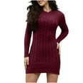 thumbnail image 3 of Swuxness Women Long Sleeve Knit Sweater Dresses, Women Casual Mini Dresses, Women's Solid Color Mid Length Cable Knit Layering Sweater Slim Short Dress Wine, L, 3 of 5