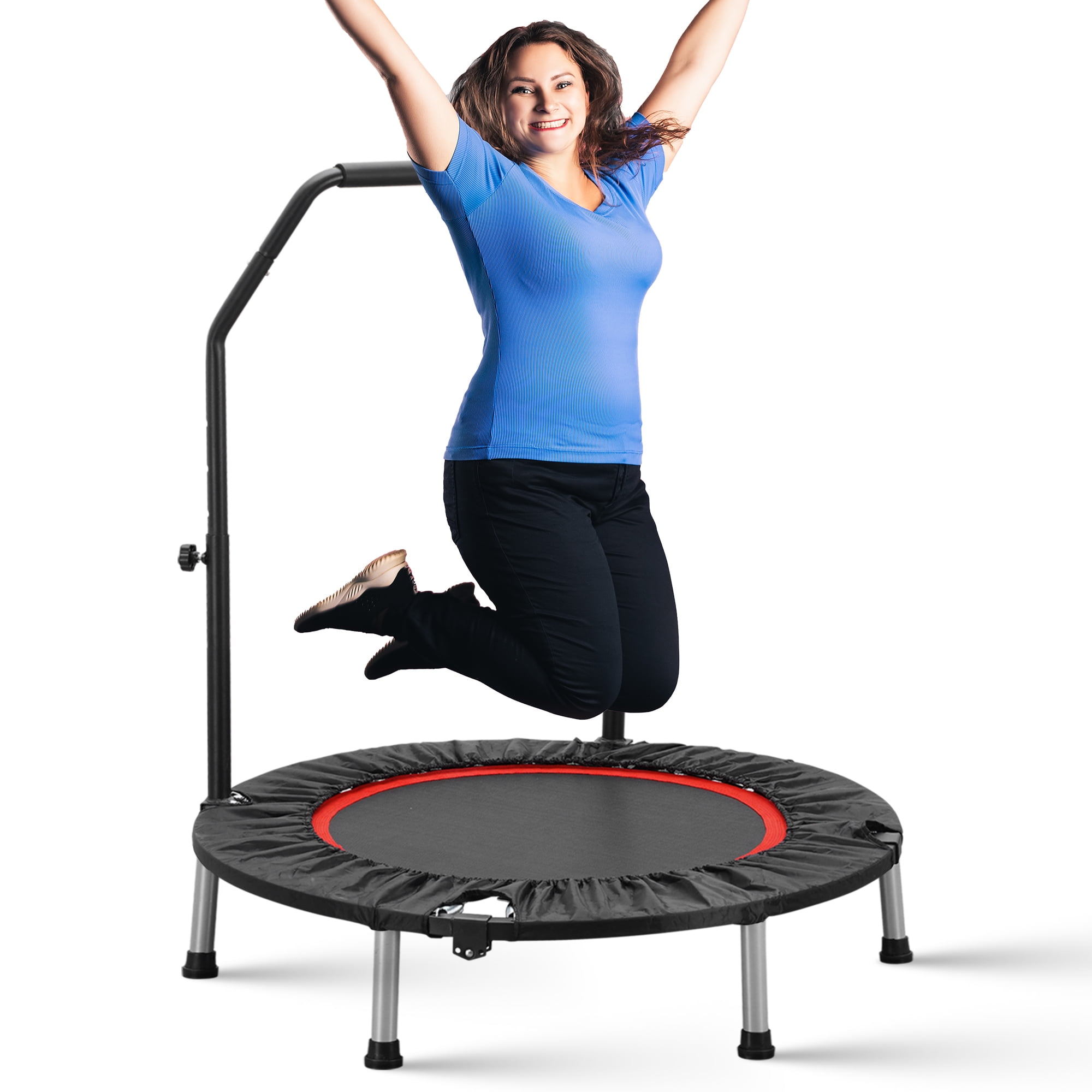 ZENOVA 40" Mini Trampoline for Adults and Kids Fitness, Indoor Trampoline Rebounder Foam Handle for Bounce Workout Max Load 330lbs, Red and Black Walmart.com