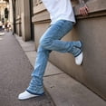 thumbnail image 6 of Zynoxe Mens Denim Pants Trendy Streetwear Vintage Elastic Waist Button Bootcut Jeans Lounge Washed Stretch Casual Denim Trousers Blue 2XL, 6 of 7