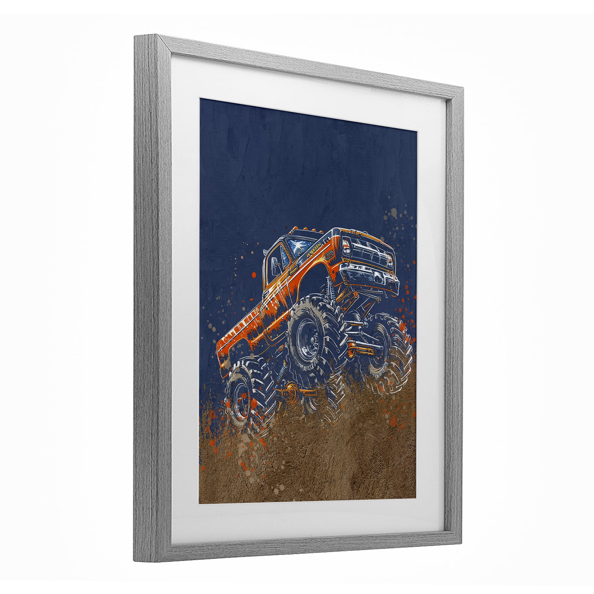 My Jam Monster Truck Gray Framed Print Under Glass, design by Kim Allen