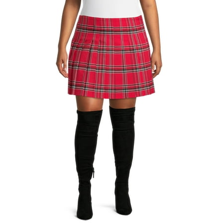 No Boundaries Juniors' Plus Size Plaid Mini Tennis Skirt