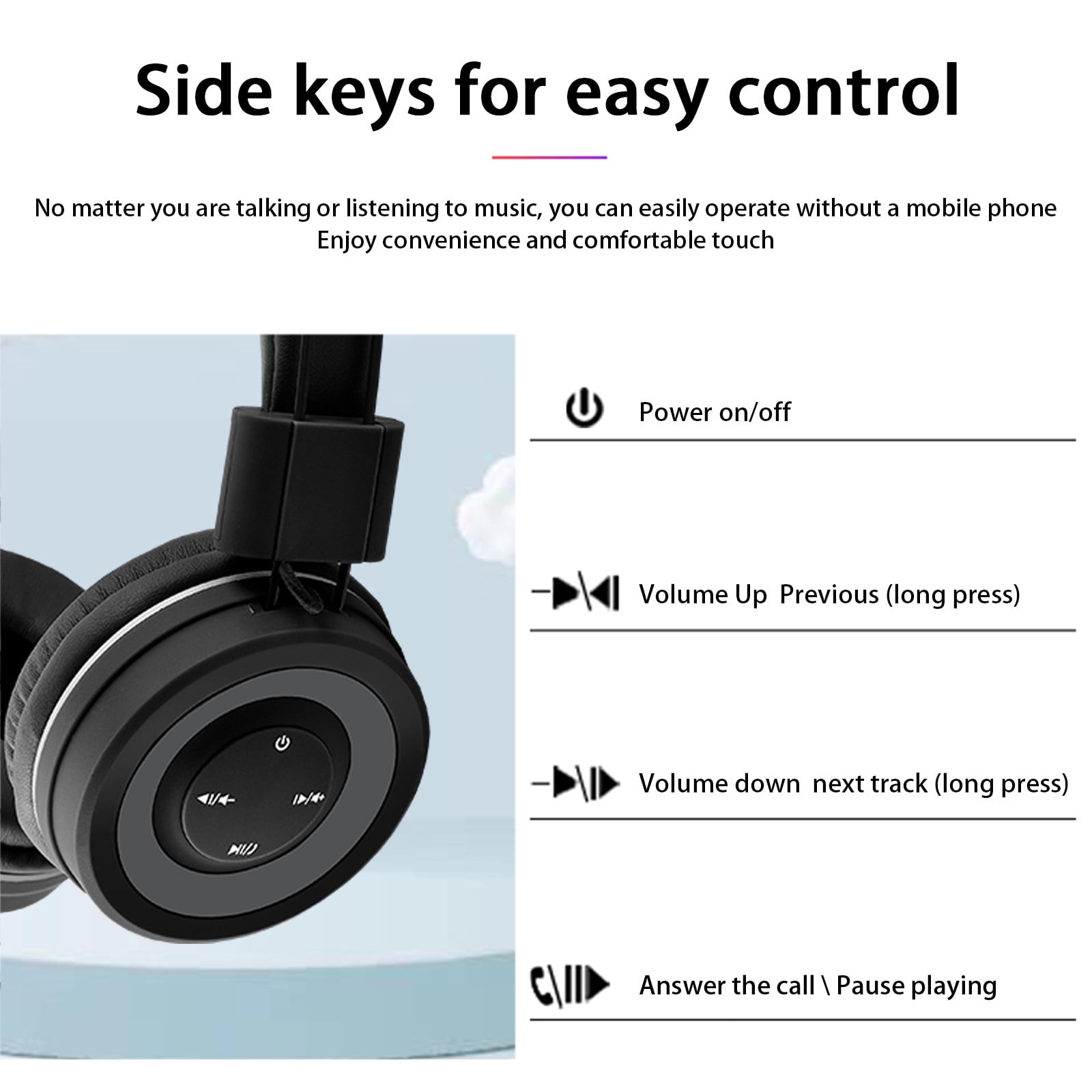 On-Ear Headphones with Microphone, Lightweight Folding Stereo Bass Headphones with 1.5M No-Tangle Cord, Portable Wired Headphones for Smartphone Tablet Computer MP3 / 4 - Black
