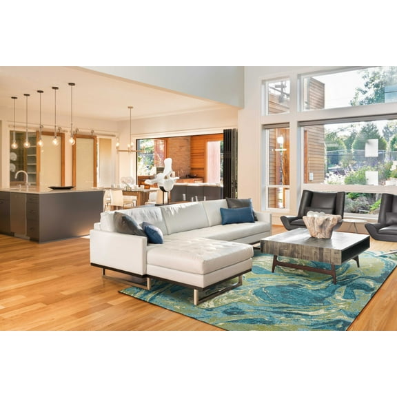 5' x 7' Teal Abstract Splash Indoor Area Rug
