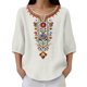 thumbnail image 4 of Neewe Women's Embroidered Tops 3/4 Sleeve Traditional Boho Shirts for Women V Neck Peasant Tunic Blouses, 4 of 8