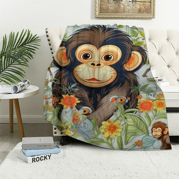 COMIO Monkey Blanket for Boys Super Soft Warm Monkey Stuff Decor Throw Blanket Plush Cozy Fluffy Monkey Animal Lightweight Flannel Gifts Blankets for Women Girls Kids Adults