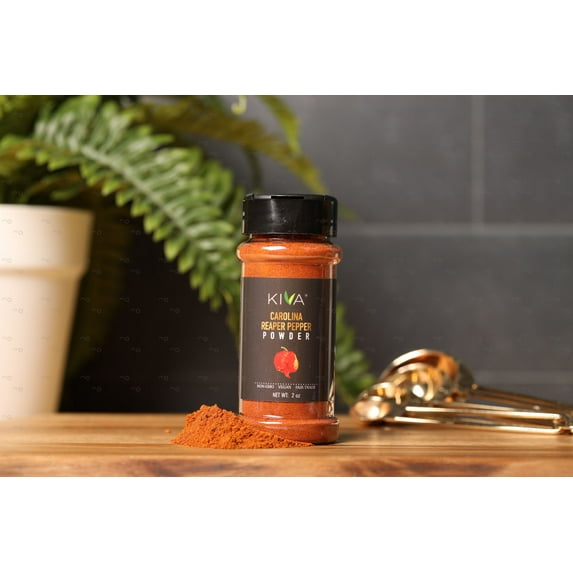 Kiva Carolina Reaper Chili Pepper Powder - (HOTTEST PEPPER ON EARTH) - Non GMO, Vegan, Fair Trade - (2 oz bottle)
