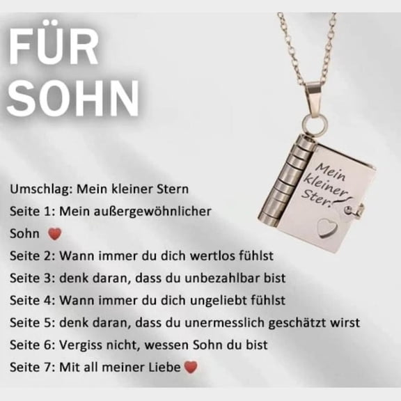 Spanish/German For Son - My Champion Book Necklace For Daughter My Little Star Engraved Hidden Message Pendant Necklace Openable Pages Engraved Letter Stainless Steel Necklace