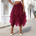 thumbnail image 4 of DAFEI Women Short Skirt Loose Sequin Skirt A-Line Fairy Patterned Elastic Waist Ruffle Layered Midi Skirt, 4 of 6
