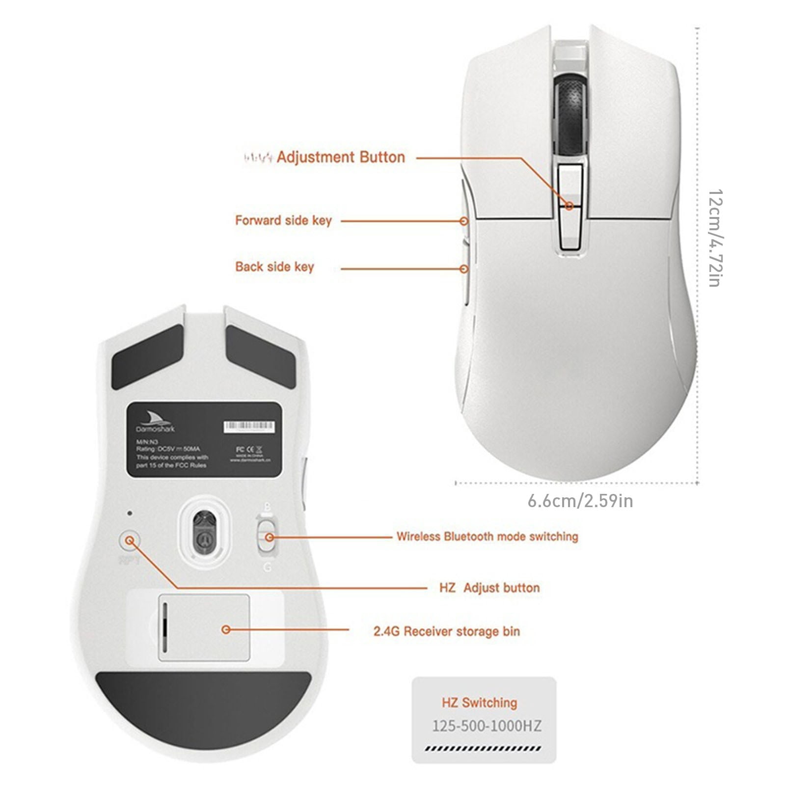For Motospeed  N3 Wireless BT 3 Mode Gaming Esports Mouse 26000DPI 7 Key Optical PAM3395 Lightweight Portable Computer Mouse Suitable For Laptop Computers