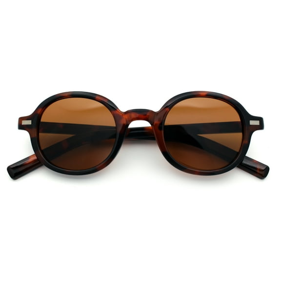 Vintage Vibe Hipster Fashion Round Plastic Horn Rim Sunglasses Tortoise - Brown