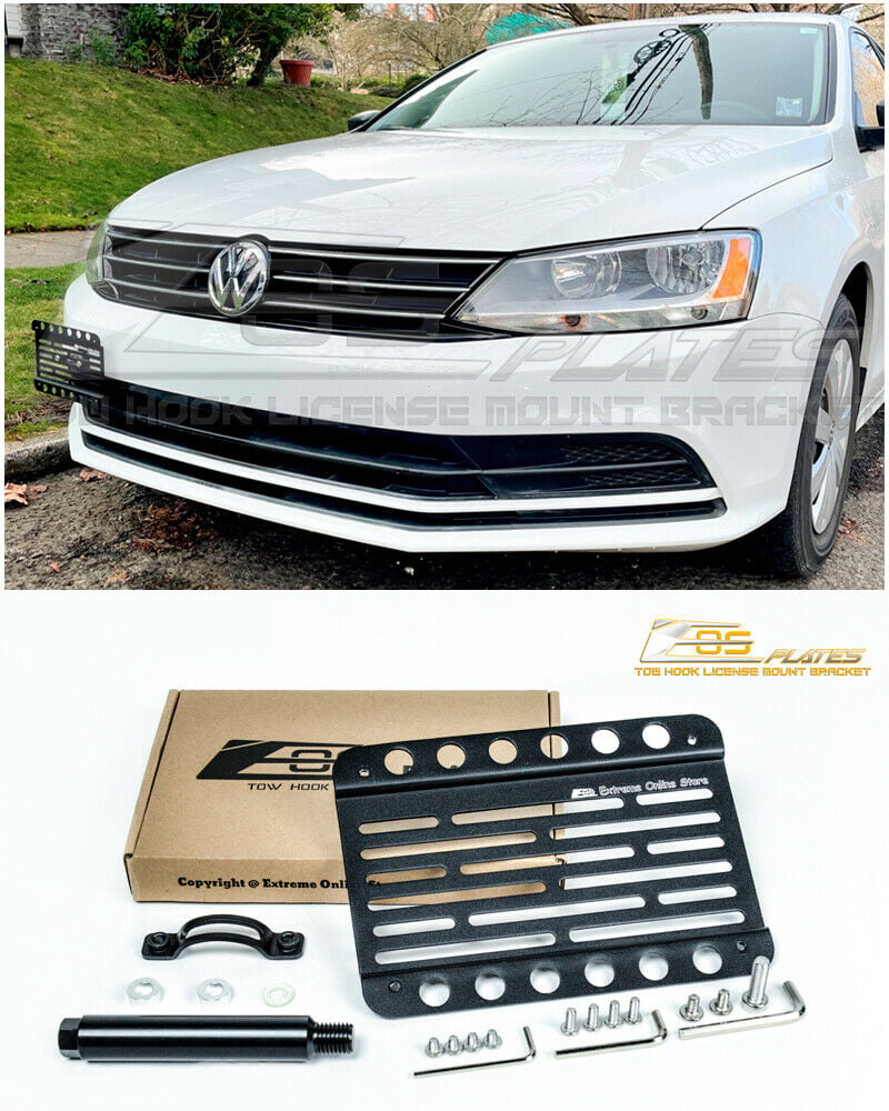 Extreme Online Store for 2015-2018 Volkswagen Jetta NCS New Compact Sedan  SE  EOS Plate Version 1 Mid Sized Front Bumper Tow Hook License Relocator Mount  Bracket Tow-277 
