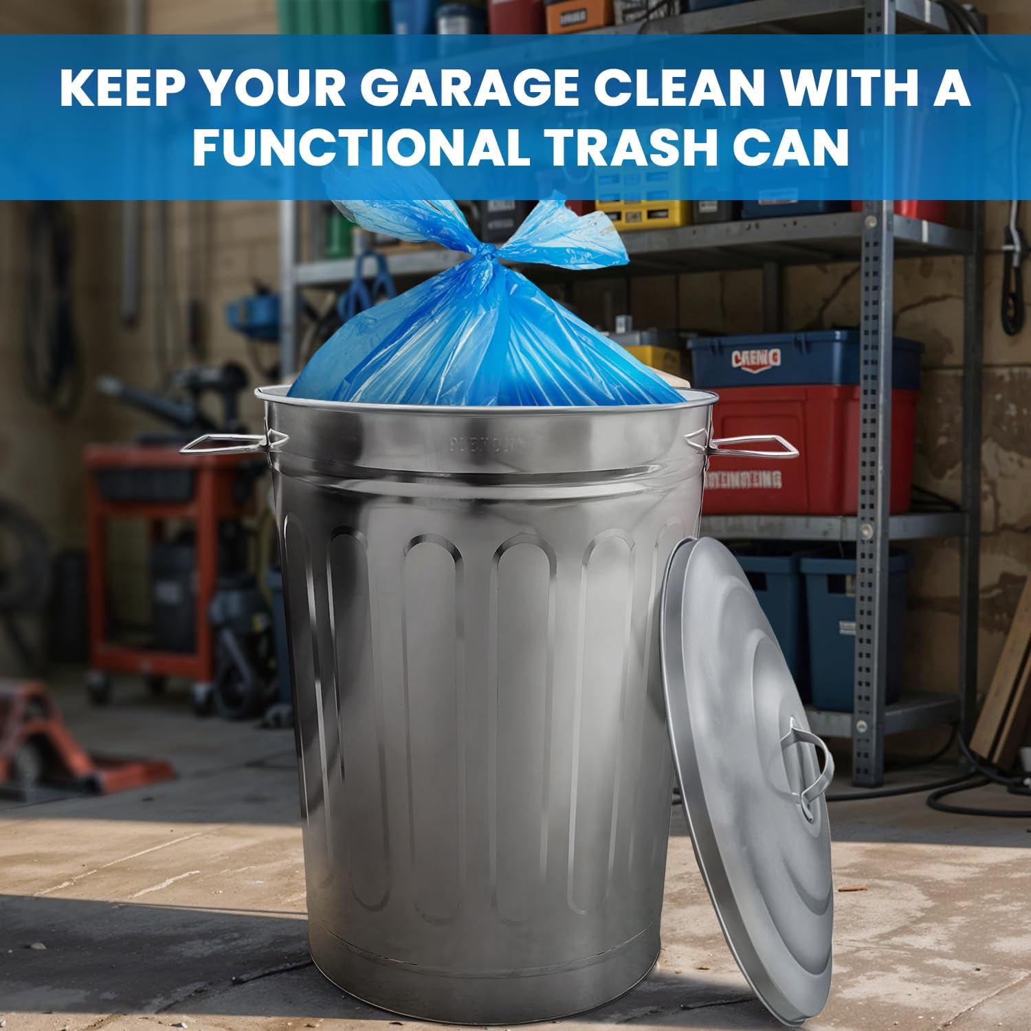 13-Gallon Galvanized Steel Round Trash Can with Lid