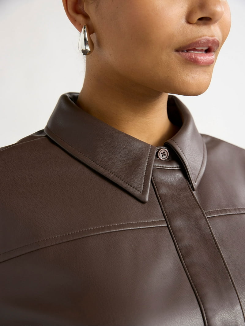 slim fit dress slacks Faux Leather Scoop-Neck Top in Umber main image 1