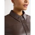 thumbnail image 4 of Scoop Women's and Women's Plus Faux Leather Collared Mini Shirt Dress with Short Sleeves, Sizes XS-4X, 4 of 5