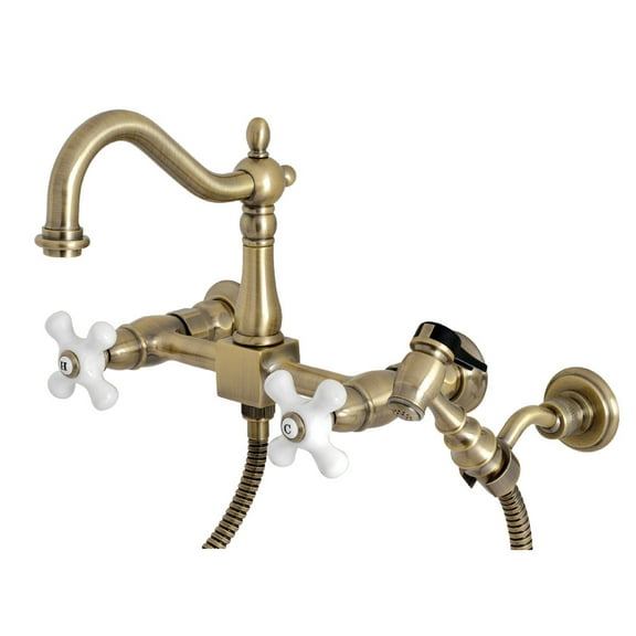 Kingston Brass Wall Mount Kitchen Faucets With Antique Brass KS1263PXBS