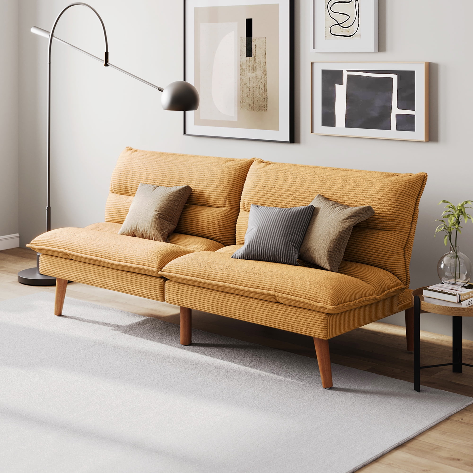 LINSY HOME Convertible Futon Sofa Bed, Convertiable Sofa Bed,  Corduroy Material Yellow
