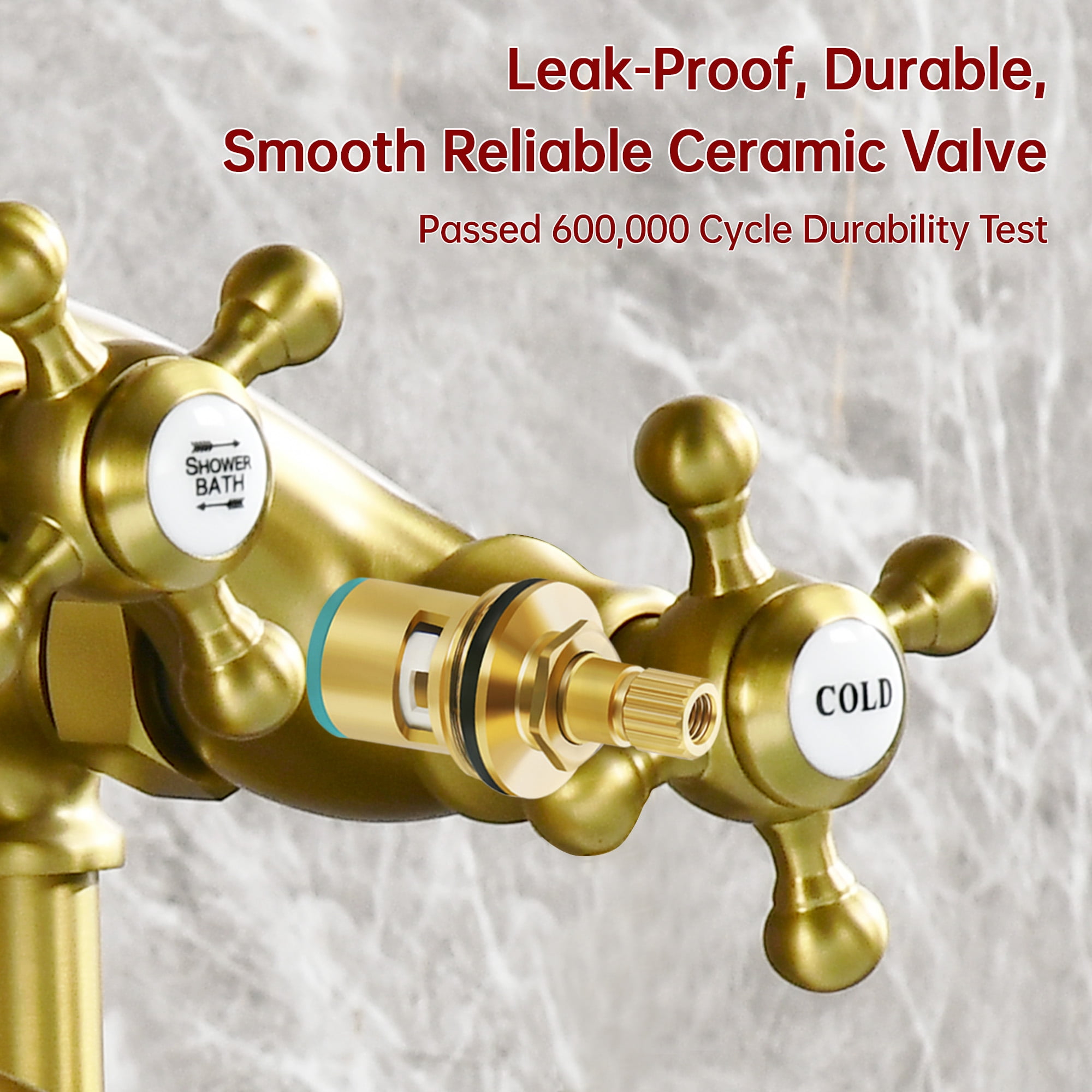SUMERAIN Brushed Gold Freestanding Bathtub Faucet with Handheld Shower, High-Flow Waterfall Floor Mount Tub Filler, Solid Brass