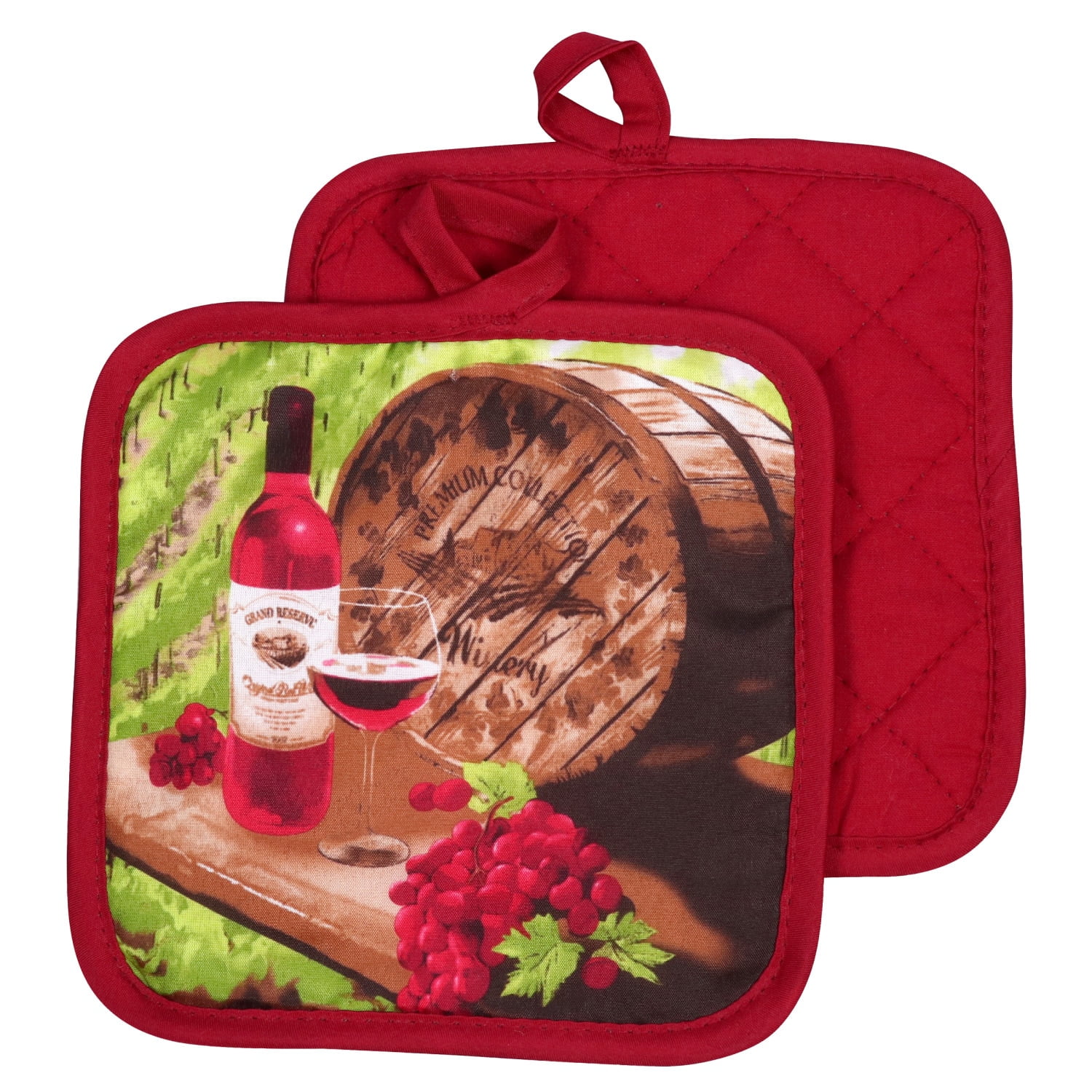 Pot Holders 7" Square Solid Color (Set of 2) Wine Theme Pot Holders