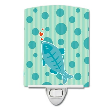 Caroline's Treasures BB6756CNL Polkadot Fish Ceramic Night Light, 6x4x3", multicolor