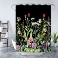 thumbnail image 3 of Black Herb Floral Shower Curtain Green Nature Plants Wildflower Herb Floral Spring Lavender Pink Wisteria Blossom Vintage Farmhouse Botanical Rustic Garden Fabric Bath Curtain with Hook, 3 of 4