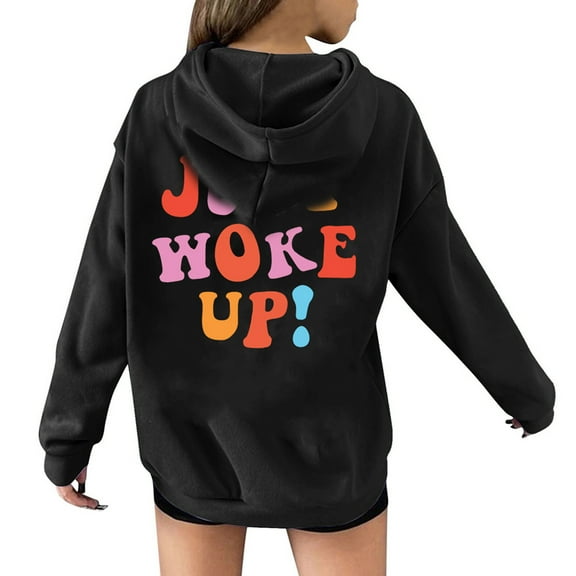 Women's Tops, Women Colorful Letter Print Long Sleeve Hoodie Sweatshirt Drawstring Workout Tunic Hoodied Pullover Blouse