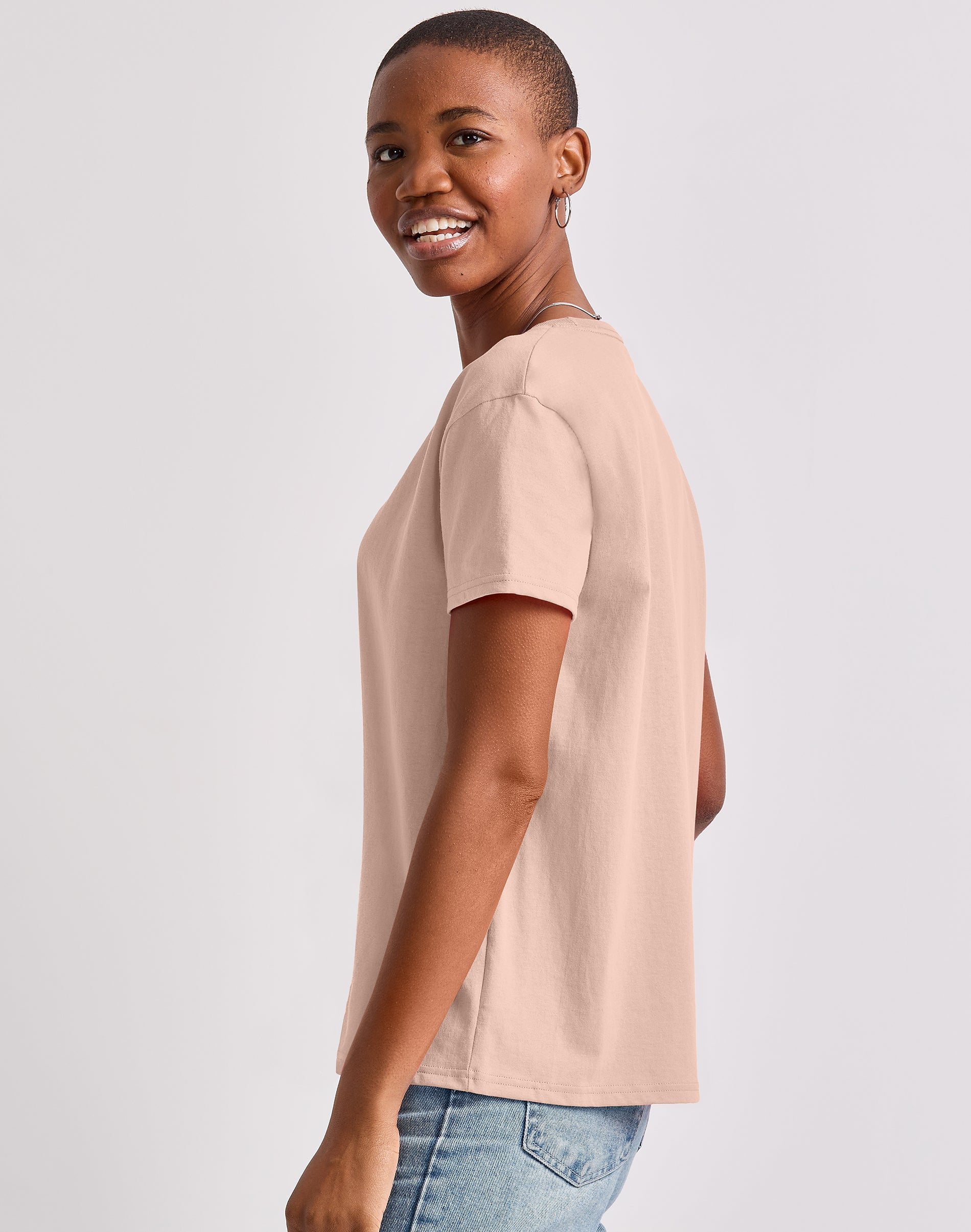 Hanes Essentials Women’s Cotton T-Shirt, Oversized Fit Pale Blush Pink S
