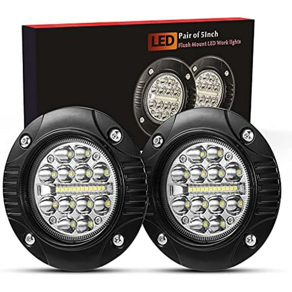 Flush Mount LED Light Pods 5 Inch LED Work Light Bar Pair 48W Driving Bumper Lights Flood Spot Combo Off Road Fog Lights Waterproof for Tractor Truck ATV UTV Golf Cart
