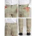 thumbnail image 6 of INSPIRE CHIC Men's Dress Pant Flat Front Stretch Business Plaid Pants 30 Green Orange, 6 of 7