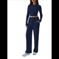 thumbnail image 3 of Conjunto Deportivo Y2K de Dos Piezas para Mujer, con Larga, Top Ajustado y Pantalones Anchos, Ideal para y Otoño Azul Oscuro L, 3 of 8