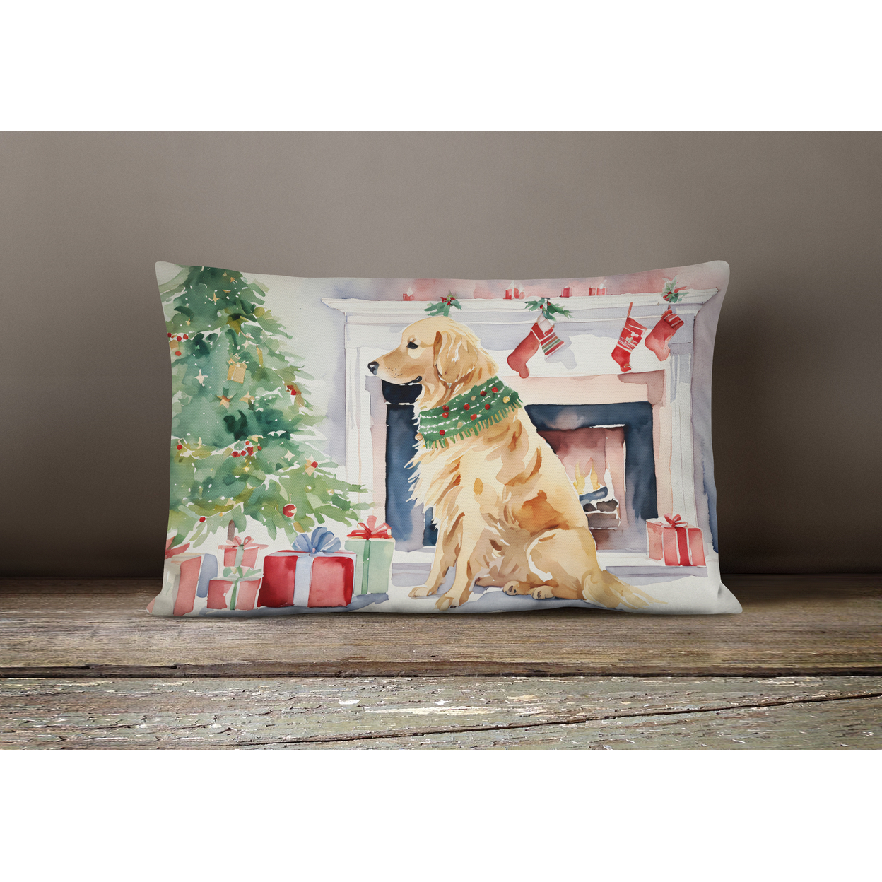 Carolines Treasures DAC1364PW1216 16 x 12 in. Unisex Golden Retriever Christmas Fabric Decorative Pillow