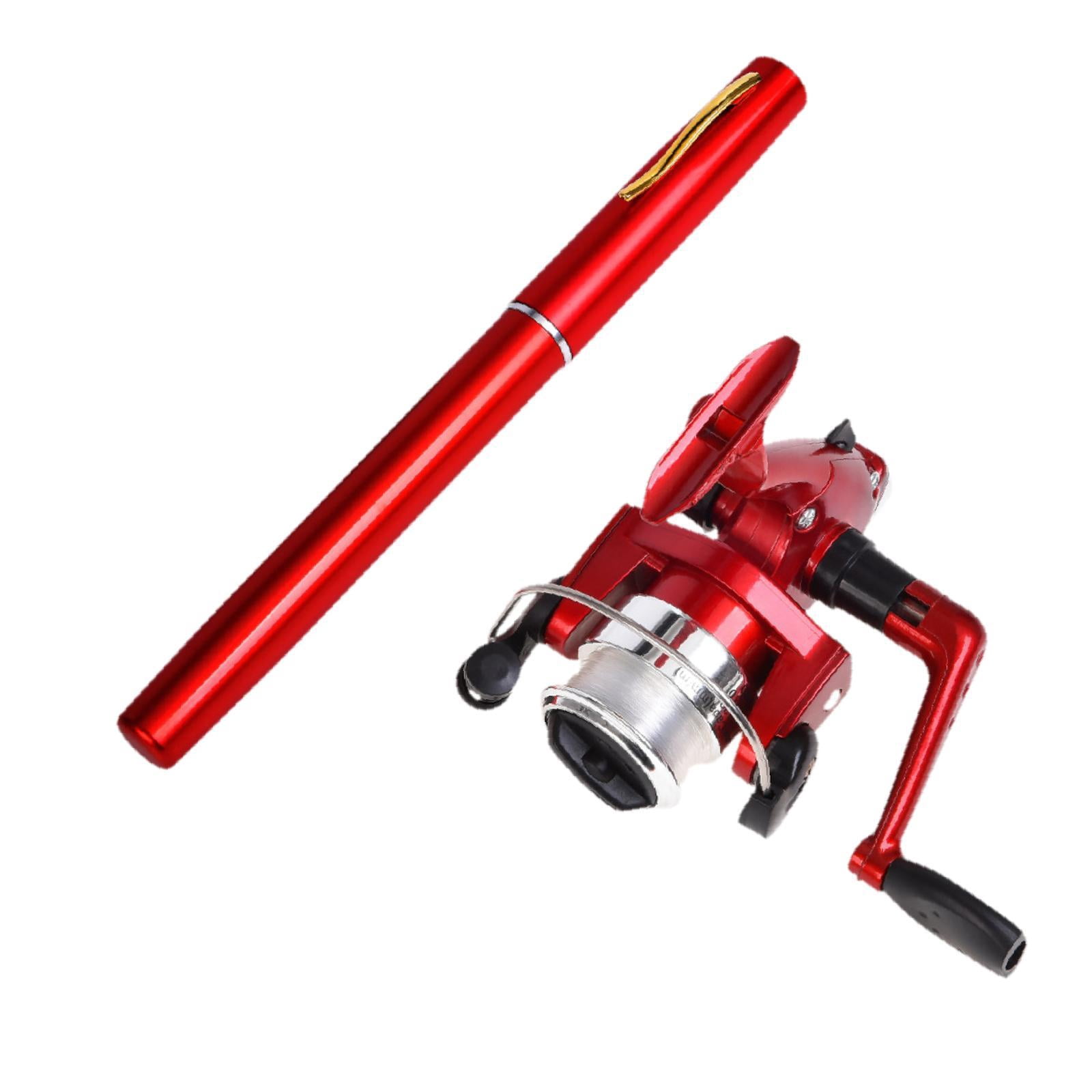 Colaxi Mini Fishing Rod Reel Combo, Mini Pen Fishing Pole Gift with Line Portable Fishing Reel for Outdoor Saltwater Freshwater Boys Red