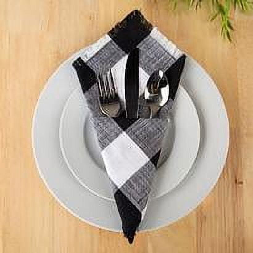 Mainstays Buffalo Plaid Woven Cotton Napkin, 4 Piece, Black and White