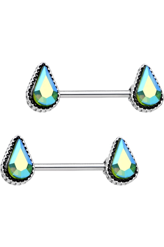 Steel Green Accent Posh Princess Barbell Nipple Ring Set of 2 14 Gauge 9/16"