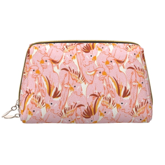 Xecao Pink Cockatoo Birds Print Fashion Makeup PVC Bag Large Capacity Travel Cosmetic Bag for Women Organizer Toiletry Clutch