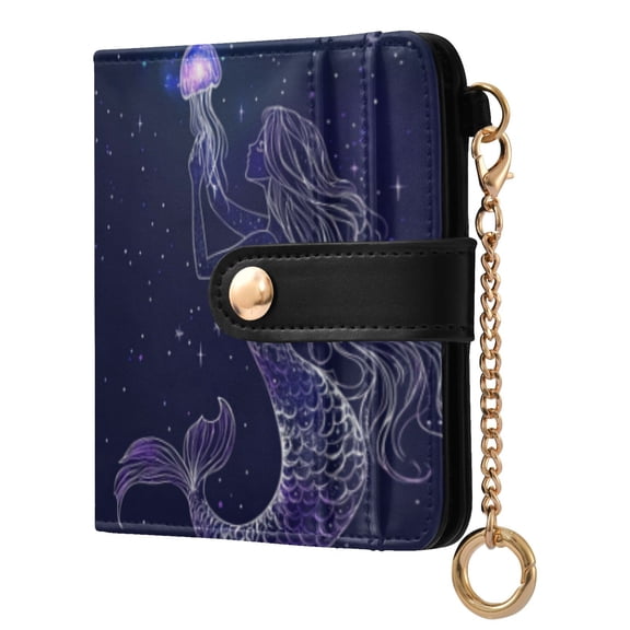 Qxltty Mermaid and Jellyfish Ladies Wallet Rfid Slim Thin Compact Credit Card Women Wallet Zipper Coin Pocket and ID Window for Female Gifts