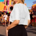 thumbnail image 5 of Women's Mesh Fishnet Tops Summer Lightweight Short Sleeve Crew Neck Cropped T Shirts Sheer See Through Casual Trendy Pullover Blouses, 5 of 5