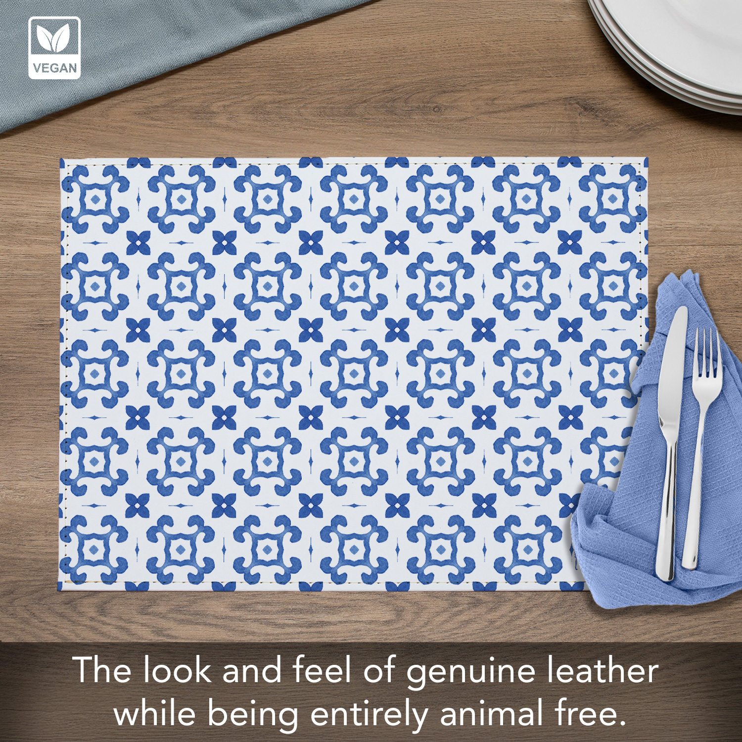 Luxurious Le Jardin Vegan Leather Placemats 4 Pack Look and Feel of Genuine Leather Infused with Copper