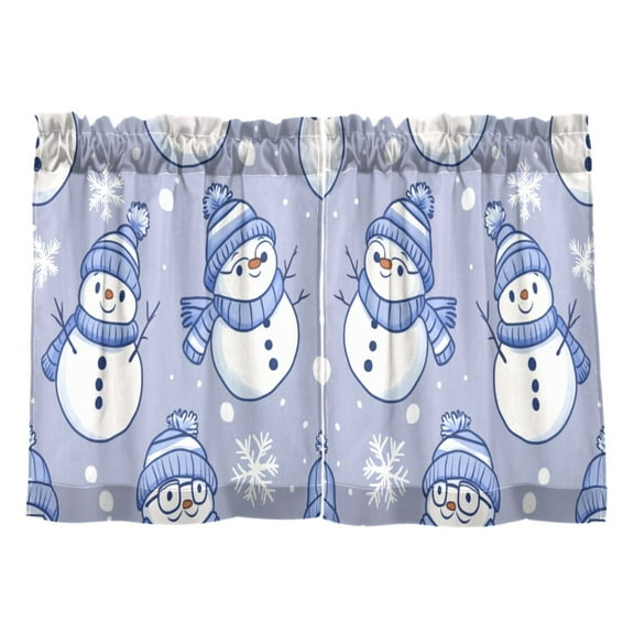 Winter Snowman Pattern Kitchen Curtains Tier Set 27x24 Inch 2 Panels Semi Sheer Light Filtering Privacy UV Protection
