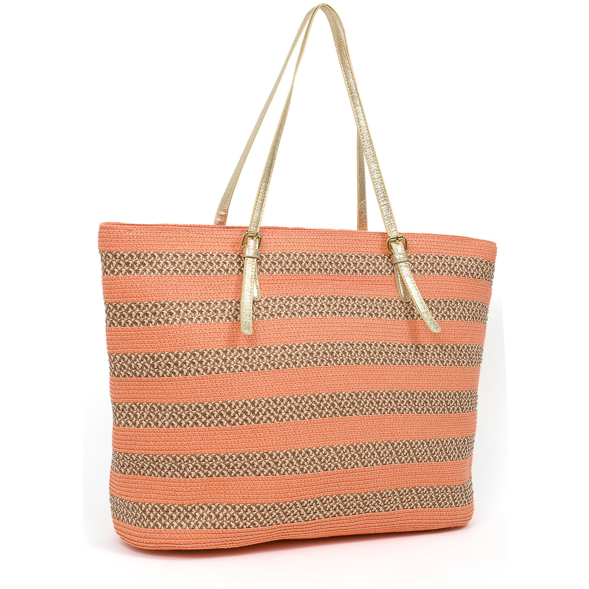 Magid - Paper Straw Stripe Faux Leather Double Handle Tote Bag ...