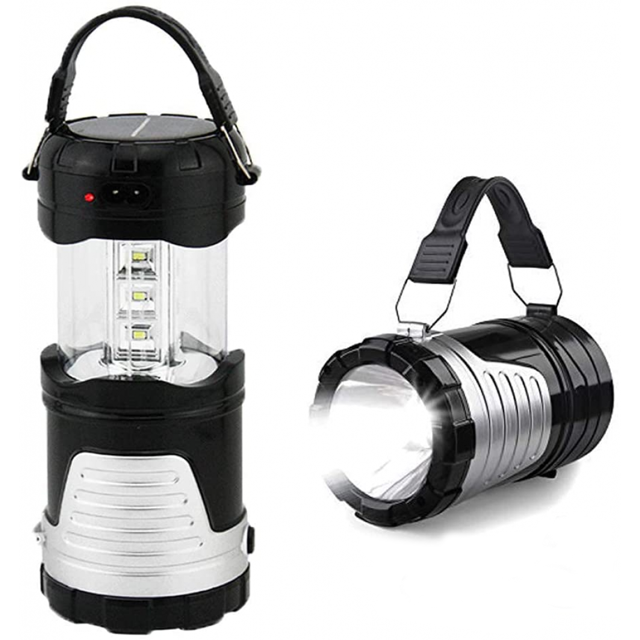 LED Camping Lantern Portable Outdoor Flashlight with Solar Panel, Camping Gear Handheld Flashlights 2-in-1 Camping Lights for Hiking, Camping, Emergencies, Hurricanes, Outages (2 Pack)