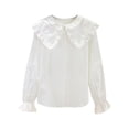 thumbnail image 2 of LYHao Kids Girls Long Sleeve Blouses Kids Elegant Ruffled Button Down Shirts School Tops Sizes 3-4 Years(White), 2 of 7