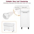 thumbnail image 6 of 50.7" Kitchen Island with Tilt Trash Can Cabinet and Pull Out Cabinet Organizer, Rolling Kitchen Island on 5 Wheels with Drop Leaf, 2 Drawers, 1 Door, Towel Rack for Kitchen, Dining Room, White, 6 of 10