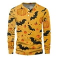 thumbnail image 5 of Domuza Men's Halloween Shirt Horror Novelty Print Long Sleeve Loose Fit Henley T-Shirt Comfy Lightweight Casual Button Up Blouse for Halloween Party Saffron XXL, 5 of 6