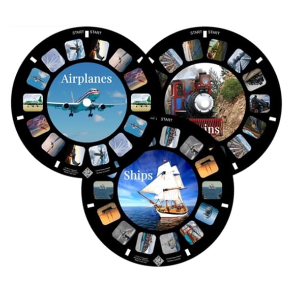 Transportation Ship, Trains and Airplanes Reels for Viewfinder, Compatible with Viewmaster Classic Viewers. Set of 3 (Reels Only)