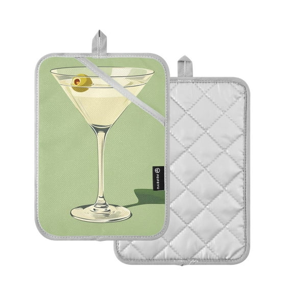 Yayeee Pot Holders Kitchen Heat Resistant with Pocket 7"x9.8" Cotton Oven Cooking Hot Pads, Light Green Martini