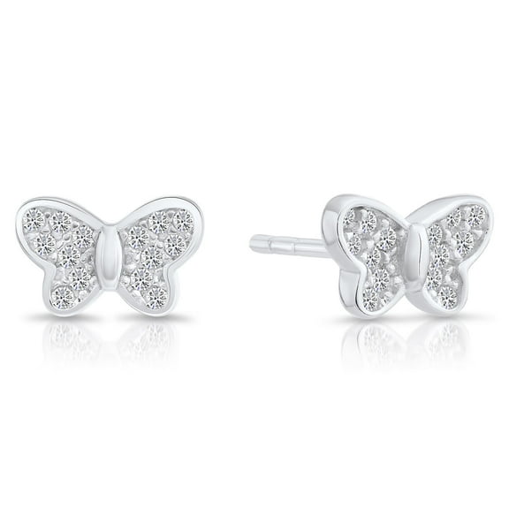 Tilo Jewelry 925 Sterling Silver Butterfly Stud Earring with Cubic Zirconia CZ Stones for Women & Unisex