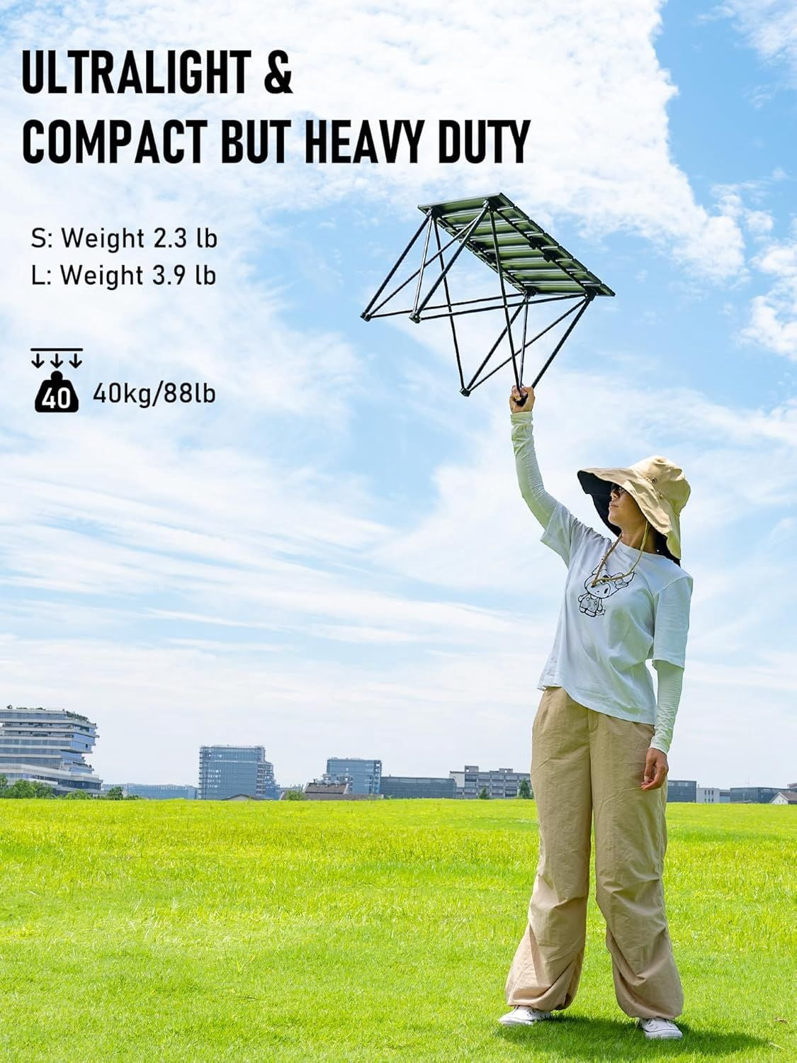 Ultralight Foldable Aluminum Camping Table, Triangular Support Heat Resistant Waterproof Portable Outdoor Folding Table Supports 88 Lbs with Carry Bag for Picnic Beach Fishing Backyard