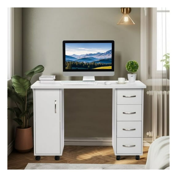 Manicure Nail Table with Drawer - White Beauty Salon Station - Double Edged Nail Tech Table with Wrist Rest - Professional Manicure Desk for Salon