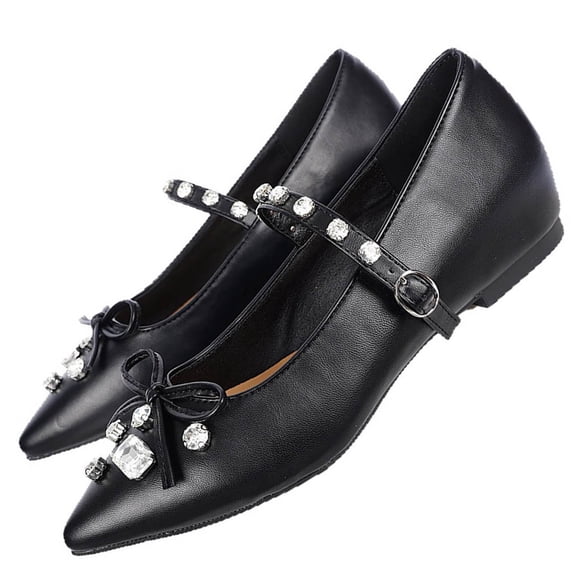 HomeDM Womens Mary Jane Flats Shoes Buckle Strap Closed Pointy Toe Slip On Wedding Party Work Dress Shoes, Black Size 9
