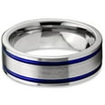 thumbnail image 2 of P. Manoukian Tungsten Wedding Band Ring 8mm for Men Women Blue Grey Flat Cut Brushed Lifetime Guarantee Size 5, 2 of 4